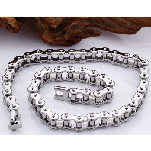 High Quatity Fashion Cool Men Bike Chain Bracelet Color Stainless Steel Link Bicycle Bike Chain Necklace Jewelry 55cm