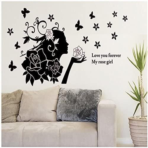 Black Flower Fairy Removable Vinyl Decal Wall Sticker Mural Art Room Home Decor