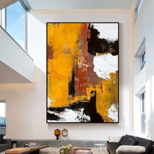 Pure Black And White hand-painted Oil Painting Abstract Orange Block Texture three-dimensional Decorative Painting The Living Ro