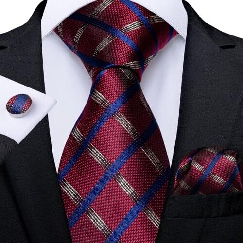 Men Ties Striped Plaid 8cm Silk Jacquard Necktie Set Gravata Pocket Square Cufflinks Set Mens Git Business Wedding Tie DiBanGu