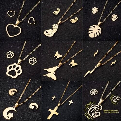 High Quality Stainless Steel Necklace Set Fashion Jewelry Mirror Polish Heart Moon Star Cross Mother