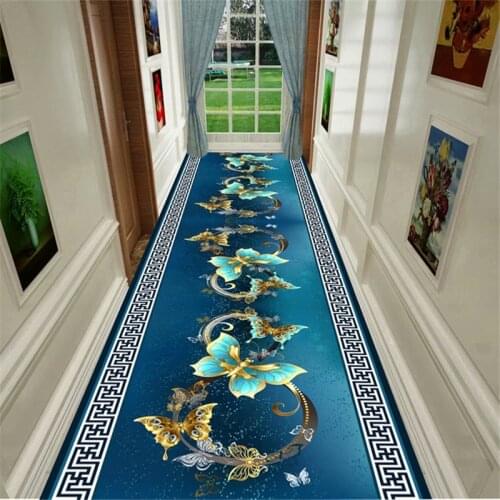 Chinese Style 3D Long Hallway Rug Home Corridor Carpet Hotel Aisle Rug Bedroom Non-Slip Wedding Carpet Decor Entrance Doormat