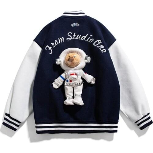 ERENEJIAN Mens Fashion Varsity Baseball Jacket With Embroidery Campus Letterman Coat Patchwork Furry Harajuku Block Outerwear