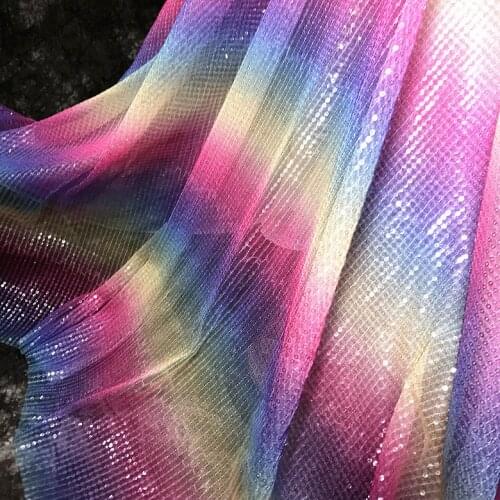 LASUI 1 yard NEW Gorgeous Rainbow gradient color glitter sequin dress designer mesh fabric X0751
