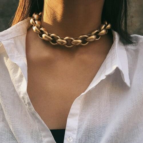 Exaggerated Vintage Ancient Choker Necklace Pendant Women Statement Lock Link Thick Chain Necklace Steampunk Men Jewelry