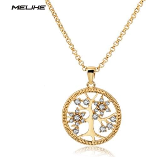 MELIHE Tree Of Life Pendant Women Gold Necklace Crystal Top Fashion Female Vintage Jewelry Necklaces Pendants Coller Sne160107