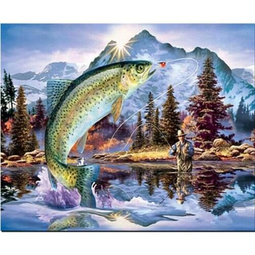 MHD DIY Diamond Painting Cross Stitch Animal fish 5D diy Diamond Embroidery Pattern Needlework Square Diamond Mosaic Kits