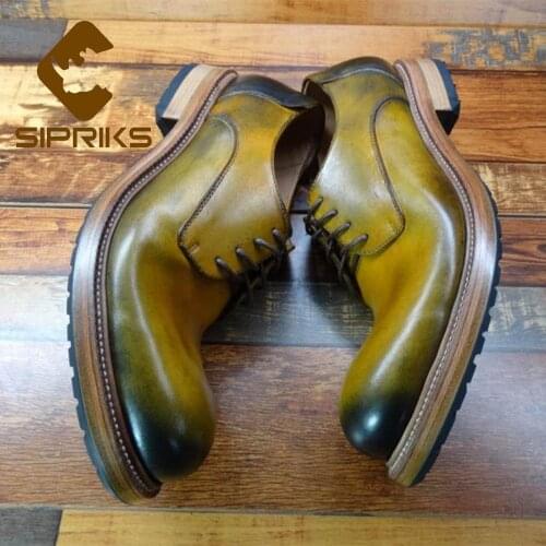 Sipriks Round Toe Dress Shoes Mens Genuine Leather Goodyear Welted Shoes Black Yellow Dark Red Footwear Shoes Gents Suit Social