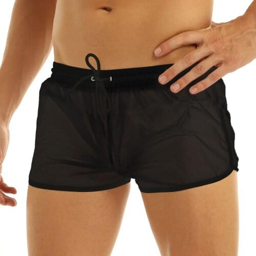 Mens Swim Briefs Soft See Through Swimwear Men Sexy Swimsuit Beach Boxer Shorts Swimming Trunks Drawstring Lightweight Panties