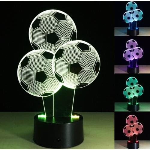 3D Football Night Light 7 Colors Change LED USB Soccer Touch Table Bedroom Desk Lamp Decor for Birthday Christmas Illusion Gift