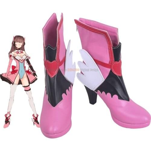 D.Va Shoes Cosplay OW Hana Song D.Va Cosplay Boots Pink Shoes High Heel Custom Made Any Size