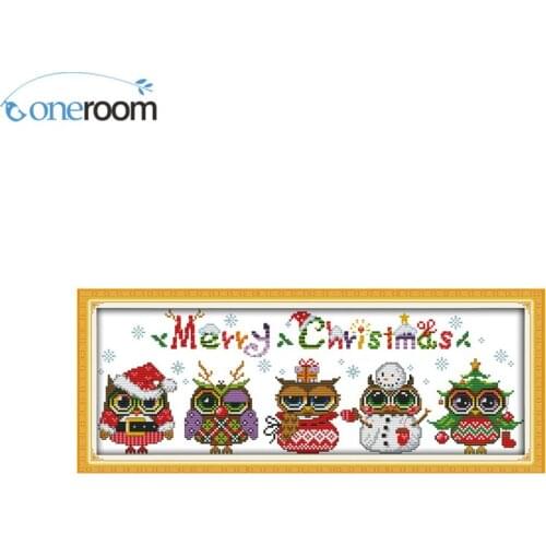 Oneroom Christmas Owls Counted Cross Stitch Cartoon Cross Stitch 14CT Cross-Stitch Kit Handmade Embroidery for Needlework