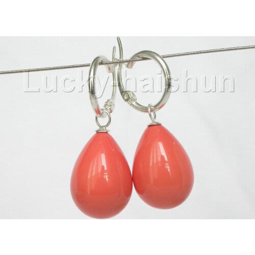 Wholesale good Hot selling ********AAA Dangle 15*20mm drip pink sea shell pearls earring 925 Loop j8515