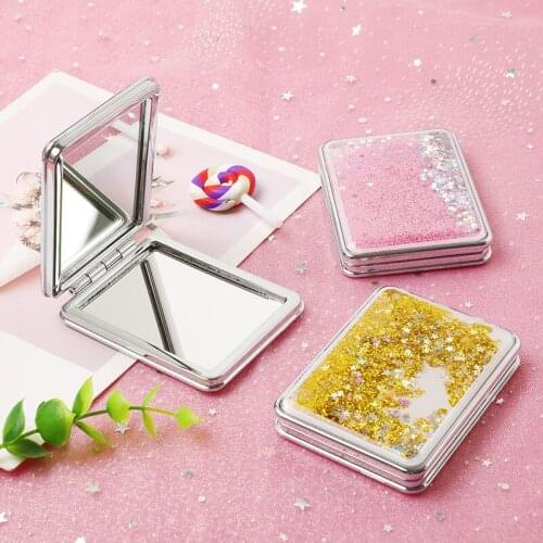 Originality Quicksand Small Makeup Mirror Lovely Girl Heart Cartoon Two-sided Portable With Makeup Mirror Small Gift