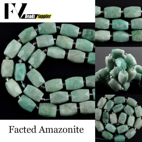 Natural Minerals Stone Faceted Amazonite Cuboid Beads For Jewelry Making 11*15mm Spacer Beads Diy Bracelets Accessories 15