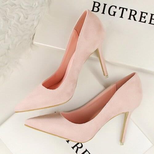 9CM Pumps fashion simple stiletto with high-heeled shallow mouth pointed suede sexy slimming professional OL womens shoes