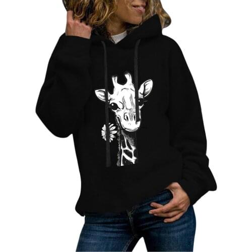 Streetwear Hoodies Women Oversized Giraffe Printed Sweatshirts Pullover Harajuku Long Sleeve Round Neck Sweater Comfy Sudaderas