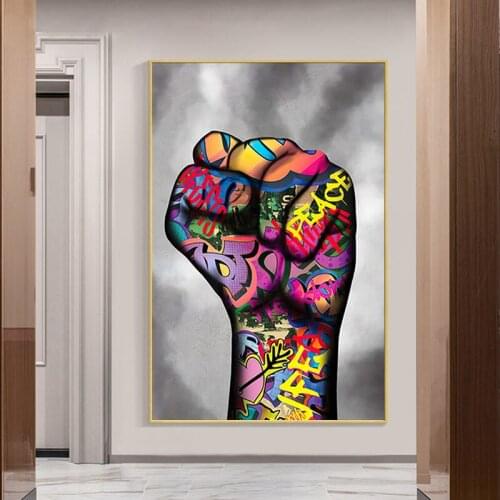 Inspirational Fist Graffiti Art Canvas Painting Street Wall Art Posters and Prints Decorative Picture Living Room Home Decor