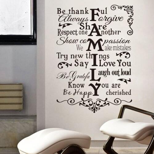 FAMILY RULES vinyl wall quotes decal stickers house rules decorative pattern home decor art mural wallpaper