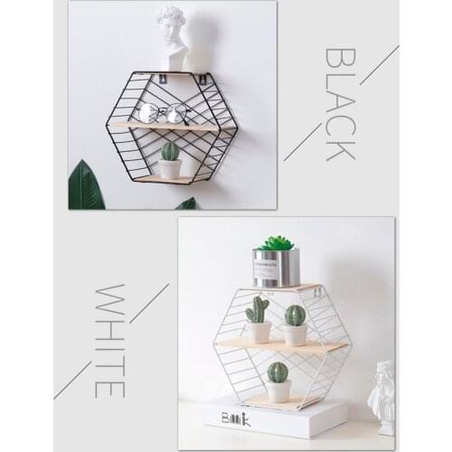 1pc High Quality Iron Shelf Hexagonal Stand Wall Holder White Black Storage Metal Rack Home Decorative