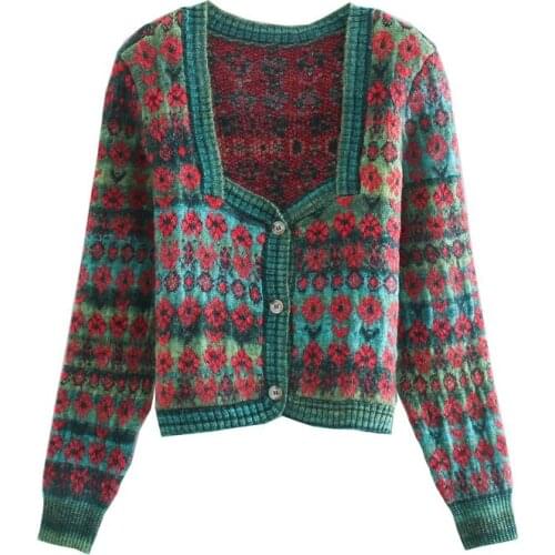 Za Womens Sweaters 2020 Fashion Short Print Long Sleeve Knit Cardigan Sweater Female Outerwear Chic Tops