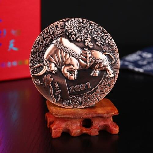 2021 Chinese Zodiac Year Of The Ox Bullish Bull Blessing Big Bronze Commemorative Coin Badge New Year Collection Gift
