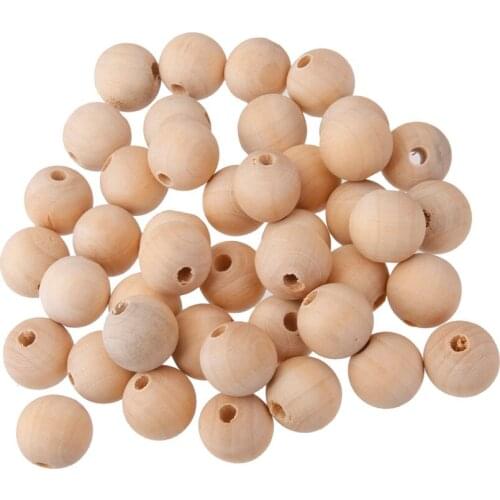 50 Pack Unpainted Wooden Spacer Beads, Natural Round Wood Loose Beads Set for DIY Jewellery Craft Making