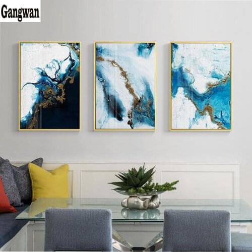 Abstract color spalsh blue golden diamond painting full square round diamond mosaic,5d diy,diamond embroidery landscape 3pcs/set