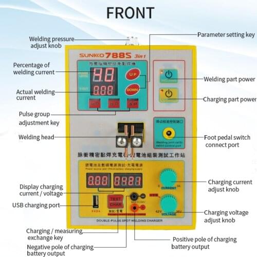 SUNKKO 788S Spot Welder New Upgrade 2.8KW Spot Welding Machine Battery Spot Welding Battery Us Power Charging Test 18650 Battery