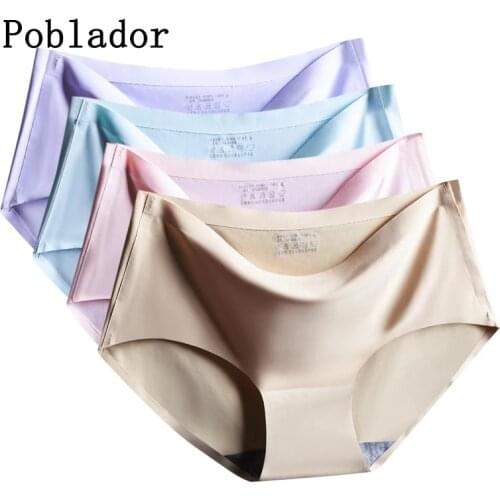 Seamless Panties Silk Underwear Soft Briefs For Women Soild Female Lingerie Mid-Waist Underpants For Women Womens Pantys M-2XL