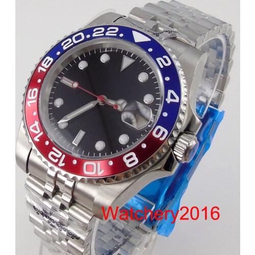 BLIGER Red Second Hand NH35A Movement SUB Japan 24 Jewels Self Winding Men Watch Alloy Slope Insert Jubilee Steel Bracelet New