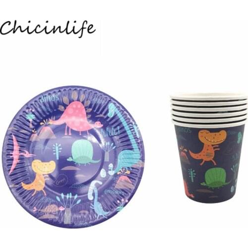 Chicinlife Dinosaur Disposable Tableware Paper Cup Plates kids birthday party decoration Dinosaur theme party supplies
