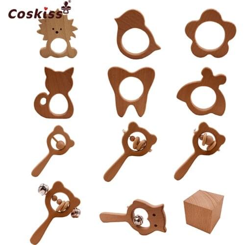 Wooden Teether Toy Baby Safe Nurse Breastfeeding Chew Training Toddler Unwaxed Beech Wooden eco-friendly Organic Baby Teether