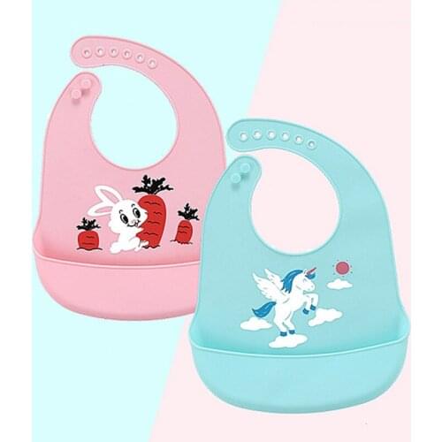 Baby Silicone Adjustable Feeding Apron Bibs Waterproof Toddler Protect Anti-dirty Bibs Lovely Cartoon Printed Saliva Pocket