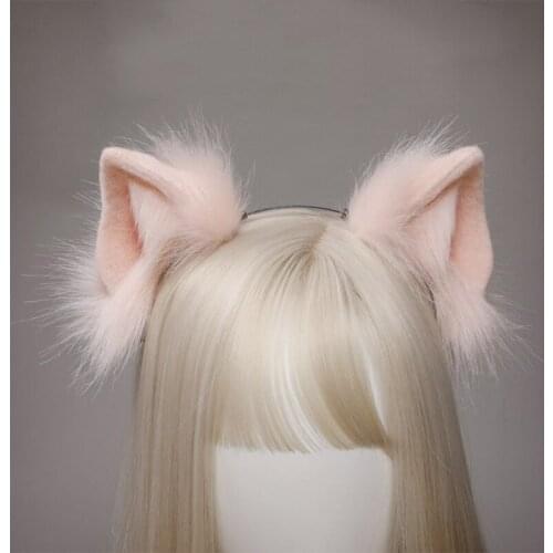 Cosplay Furry Animal Cat Ears Hair Hoop Lolita Costume Cosplay Long Fur Headpiece for Halloween Party Decoration
