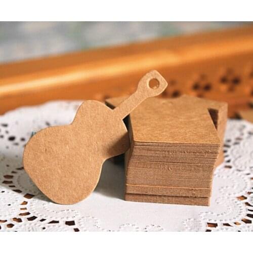 500pcs/lot Size 4*6cm Creative Guitar Shape Hang Tag For Candy Box/ Retro Kraft Paper Gift Tag (Rope Included)