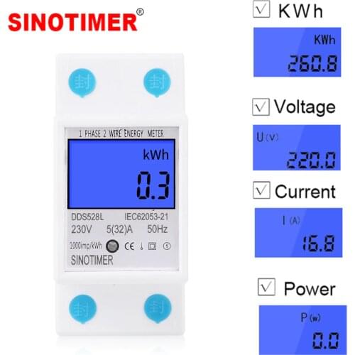 Multifunctional Two Wire LCD Digital Display Wattmeter Power Consumption Energy kWh Electricity Meter AC 230V 50Hz