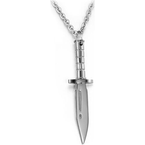 Fashion Men Necklace Stainless Steel Sword Dagger Knife Pendant Male Necklace Vintage Punk for Men Jewelry Link Chain