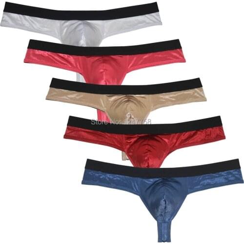 Male Shiny Fabric Shorts Men Cheeky Thong Bikini Underwear Trunks Shiny Bikini Bokserki Meskie