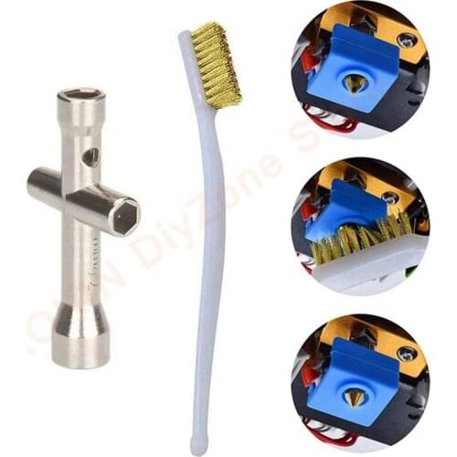 2Pcs M2 M2.5 M3 M4 Spanner Nozzles Wrench Hexagonal Mini Cross Tool Screw Sleeve Nut & 3D PrinterCleaning Toothbrush Copper Wire