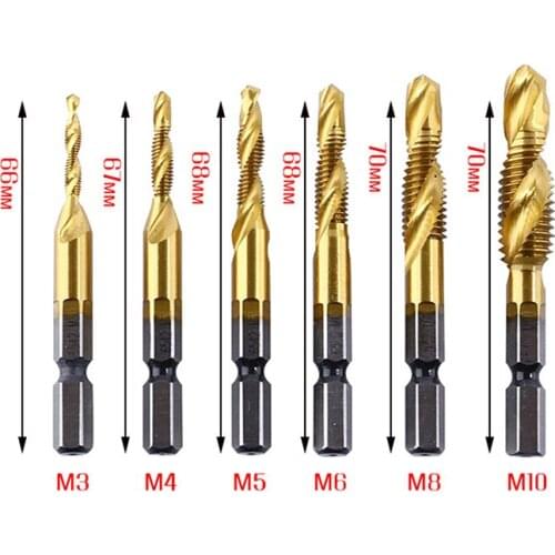 Drill Tap Bits Set HSS Combination Drill Tap Bit Set Screw Tapping Bit Tool Hex Shank Tool Kit Metric Thread M3 M4 M5 M6 M8 M10