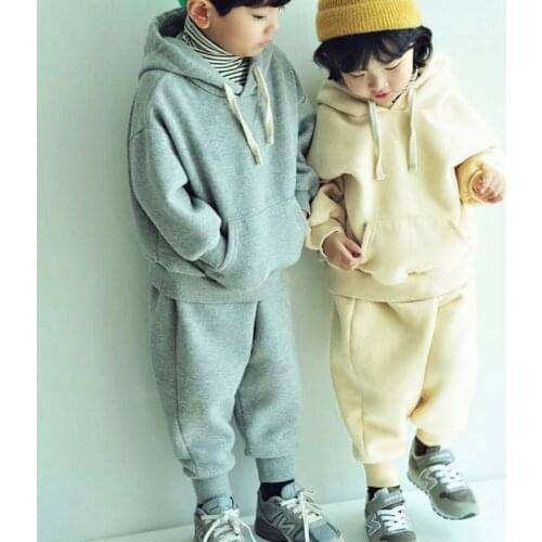 Autumn Children Casual Clothing Set Hooded Top+Pant Fleece Baby Boy Solid Clothes Girl 2 Piece Suit 1-6 Years Kids Winter Set