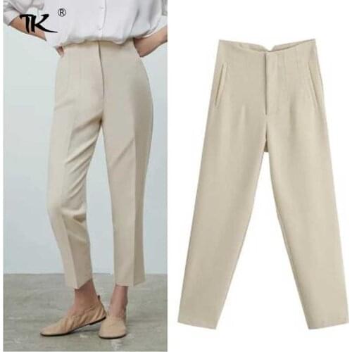 Za Pleated Womens pants Zipper High Waist Solid Pencil Trousers For Female 2021 Spring Fashion Casual Office Lady Suit Pant