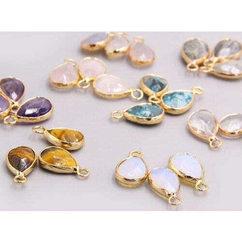 3pcs Single Hole Water drop loose pendant charm Natural Labradorite crystal agates tiger eye stone Pendants for jewelry making