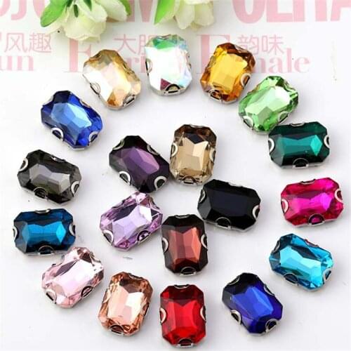 100PCS 10X14MM/13X18MM/18X25MM/ Resin glass diamond rectangle rhinestone sew on stones with claw DIY Jewelry Accessories