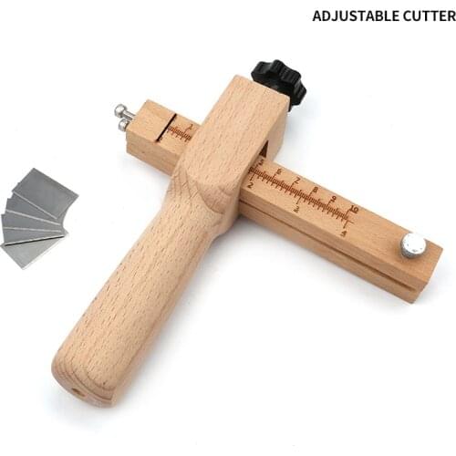 Leather Strap Cutter with 5 Blades Wooden Adjustable Leathercraft Strip Belt DIY Hand Cutting Wooden Strip Cutter Leather Tools