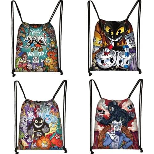 Cuphead Game Mugman Cartoon Drawstring Bag Backpack Daily Casual Boys Girls knapsack Drawstring Bags
