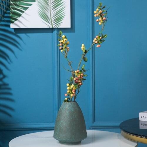 Vintage Matt Green Color Handmade Glaze Ceramic Flower Vase Home Ornament Craft