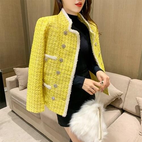 2021 New Luxury Autumn Winter Tweed Jacket Coat Runway Women Double-Breasted Plaid Thick Warm Woolen Outerwear