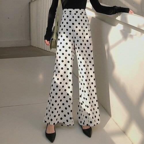 Retro Polka Dot Pattern Wide Leg Pants Female 2019 Spring And Summer Women New Loose High Waist Nine Points Chiffon Pants